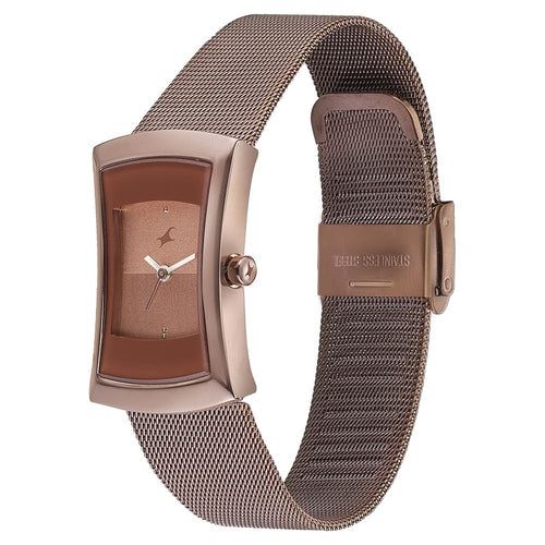 Fastrack Pulse Quartz Analog Brown Dial Stainless Steel Strap Watch for Girls NT6093QM01