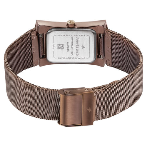 Fastrack Pulse Quartz Analog Brown Dial Stainless Steel Strap Watch for Girls NT6093QM01
