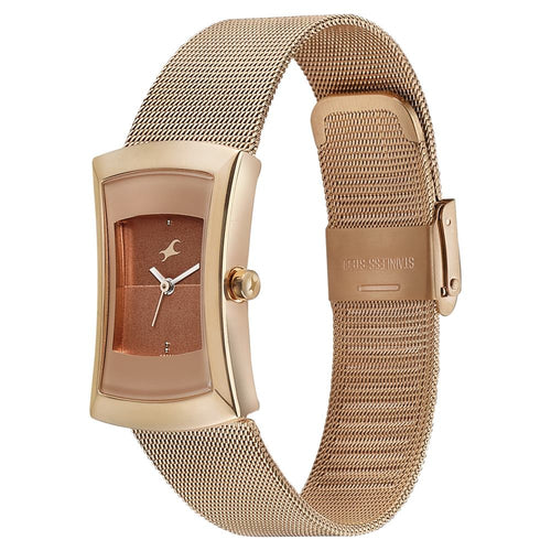 Fastrack Pulse Quartz Analog Two Toned Dial Stainless Steel Strap Watch for Girls NT6093WM01