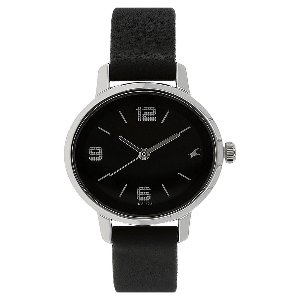 Fastrack Quartz Analog Black Dial Leather Strap Watch for Girls NS6107SL02