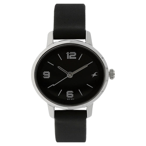 Fastrack Quartz Analog Black Dial Leather Strap Watch for Girls NS6107SL02