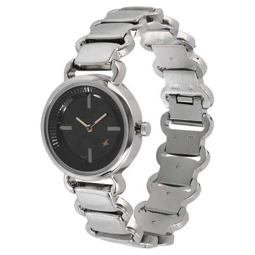 Fastrack Quartz Analog Black Dial Metal Strap Watch for Girls NS6117SM01