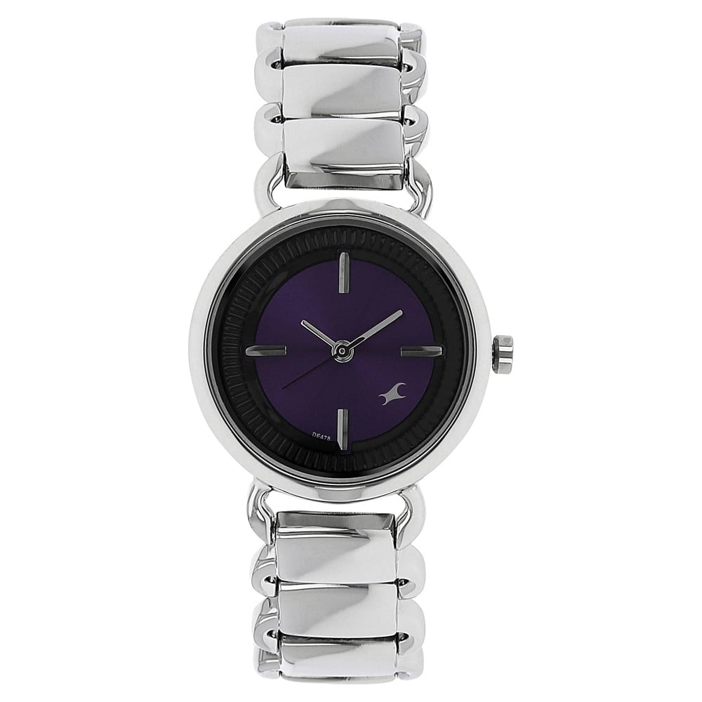 Fastrack Quartz Analog Purple Dial Stainless Steel Strap Watch for Girls NS6117SM02