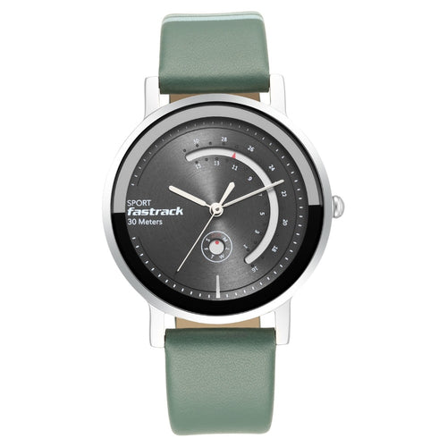 Fastrack Wear Your Look Quartz Analog with Day and Date Grey Dial Leather Strap Watch for Girls NT6172SL04