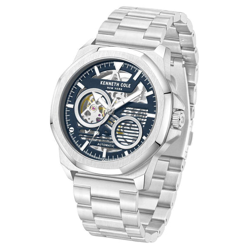 Kenneth Cole Automatic Blue Dial Silver Stainless Steel Strap Watch for Men NTKCWGY0013602MN