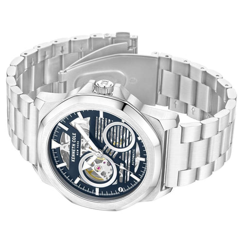 Kenneth Cole Automatic Blue Dial Silver Stainless Steel Strap Watch for Men NTKCWGY0013602MN