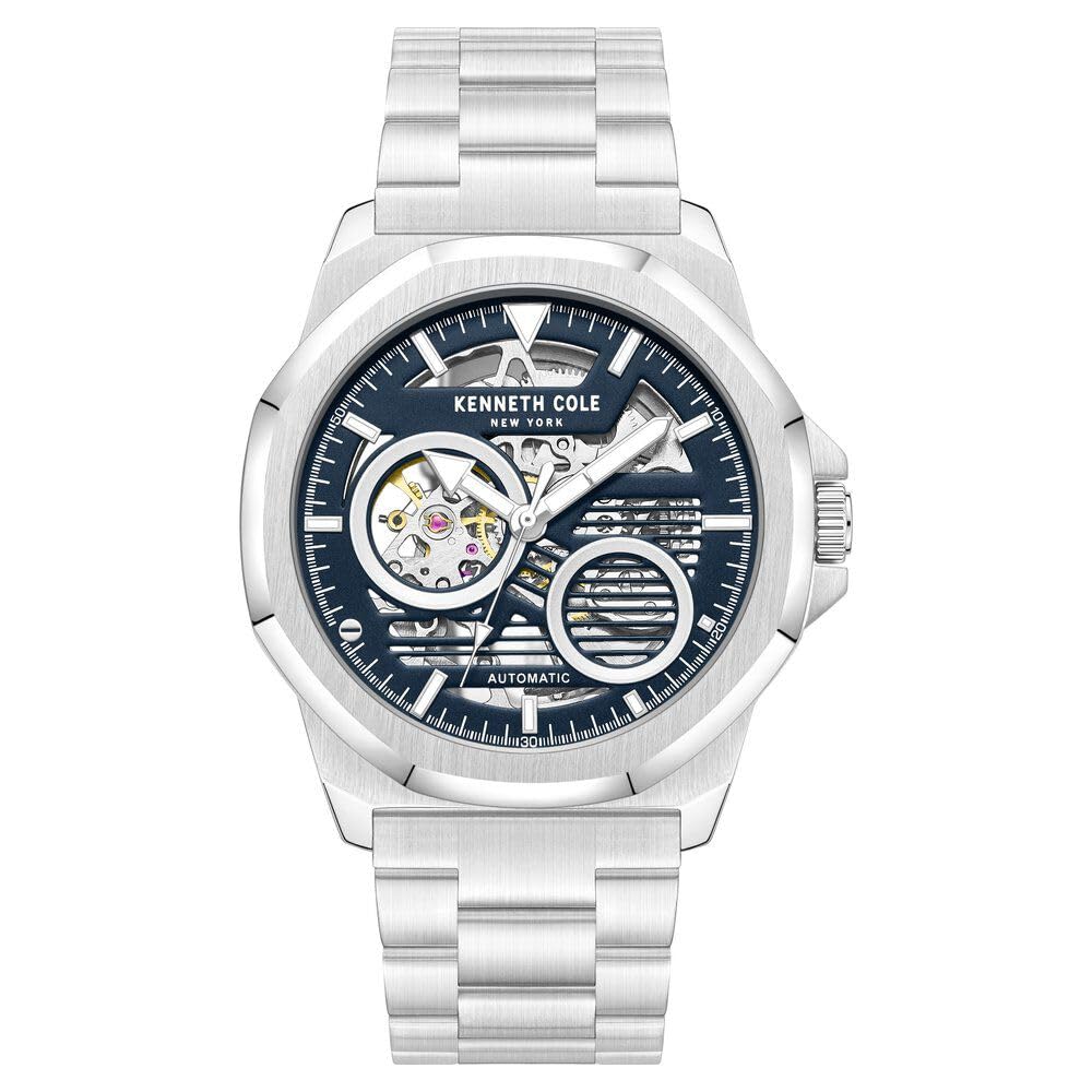 Kenneth Cole Automatic Blue Dial Silver Stainless Steel Strap Watch for Men NTKCWGY0013602MN