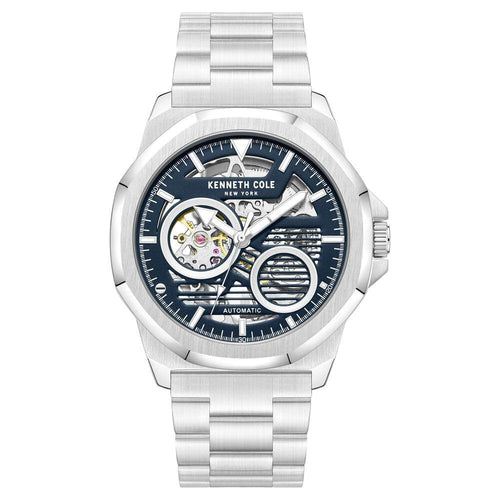 Kenneth Cole Automatic Blue Dial Silver Stainless Steel Strap Watch for Men NTKCWGY0013602MN