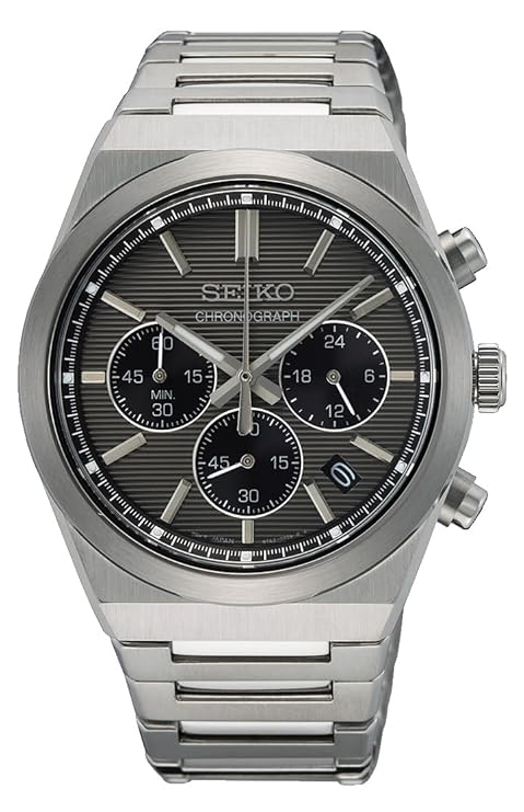 Seiko Dress Men Quartz Grey Dial Chronograph Stainless Steel Watch SSB455P1