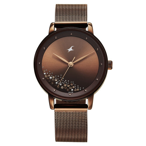 Fastrack Style Up Quartz Analog Brown Dial Brown Colour Stainless Steel Strap Watch For Girls 6206QM01
