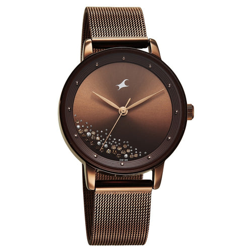 Fastrack Style Up Quartz Analog Brown Dial Brown Colour Stainless Steel Strap Watch For Girls 6206QM01