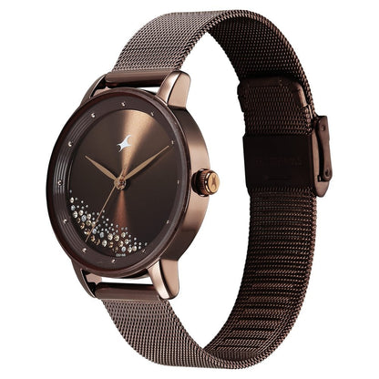 Fastrack Style Up Quartz Analog Brown Dial Brown Colour Stainless Steel Strap Watch For Girls 6206QM01