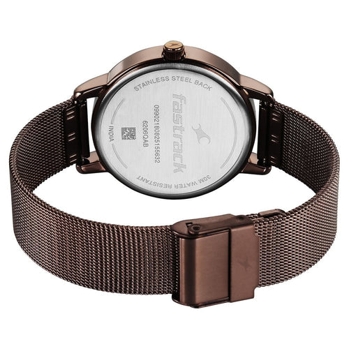 Fastrack Style Up Quartz Analog Brown Dial Brown Colour Stainless Steel Strap Watch For Girls 6206QM01