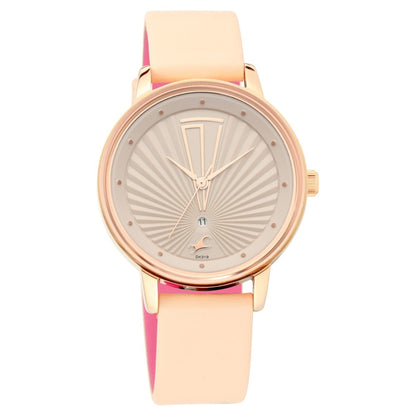Fastrack Ruffles Quartz Analog with Date Beige Dial Leather Strap Watch for Girls NR6206WL01