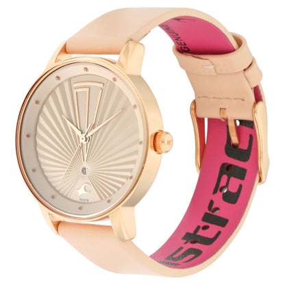 Fastrack Ruffles Quartz Analog with Date Beige Dial Leather Strap Watch for Girls NR6206WL01