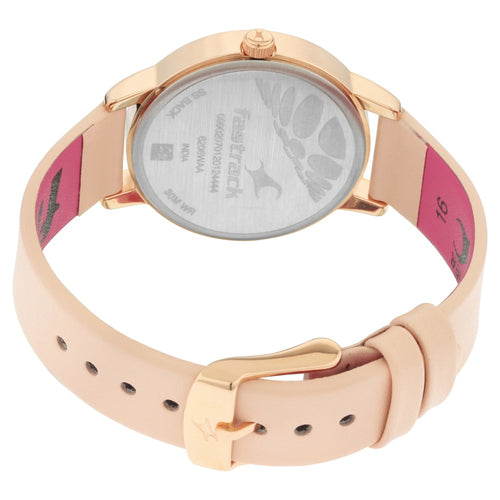 Fastrack Ruffles Quartz Analog with Date Beige Dial Leather Strap Watch for Girls NR6206WL01