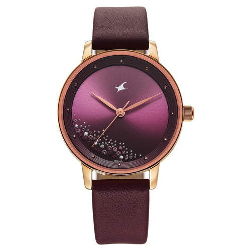 Fastrack Style Up Quartz Analog Maroon Dial Maroon Colour Leather Strap Watch For Girls 6206WL03