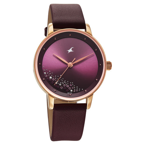 Fastrack Style Up Quartz Analog Maroon Dial Maroon Colour Leather Strap Watch For Girls 6206WL03