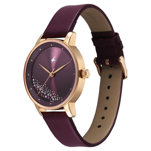 Fastrack Style Up Quartz Analog Maroon Dial Maroon Colour Leather Strap Watch For Girls 6206WL03