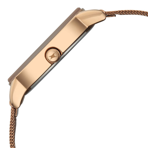 Fastrack Style Up Quartz Analog Brown Dial Rose Gold Colour Stainless Steel Strap Watch For Girls 6206WM01