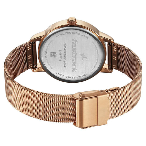 Fastrack Style Up Quartz Analog Brown Dial Rose Gold Colour Stainless Steel Strap Watch For Girls 6206WM01