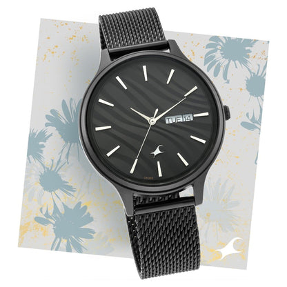 Fastrack Ruffles Quartz Analog with Day and Date Black Dial Stainless Steel Strap Watch for Girls NT6207NM01