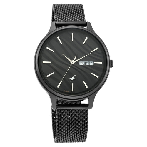 Fastrack Ruffles Quartz Analog with Day and Date Black Dial Stainless Steel Strap Watch for Girls NT6207NM01