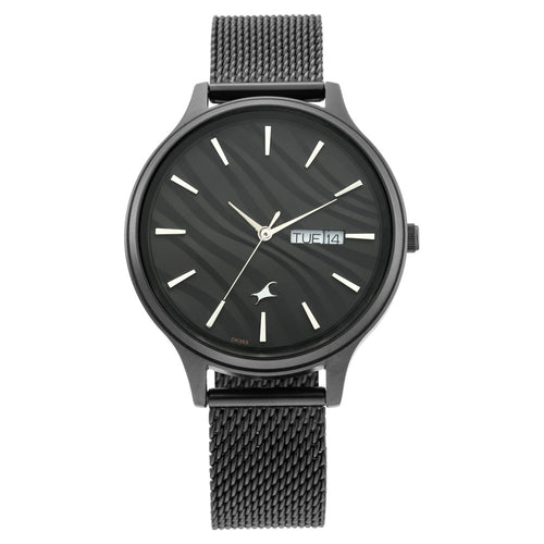 Fastrack Ruffles Quartz Analog with Day and Date Black Dial Stainless Steel Strap Watch for Girls NT6207NM01