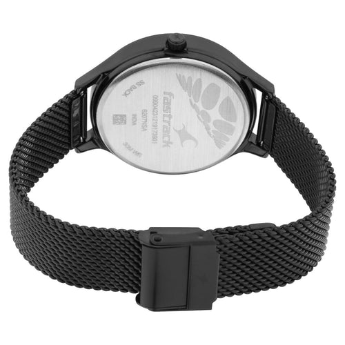 Fastrack Ruffles Quartz Analog with Day and Date Black Dial Stainless Steel Strap Watch for Girls NR6207NM01