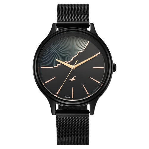 Fastrack Style Up Quartz Analog Black Dial Black Colour Stainless Steel Strap Watch For Girls 6207NM02