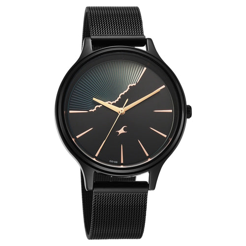 Fastrack Style Up Quartz Analog Black Dial Black Colour Stainless Steel Strap Watch For Girls 6207NM02