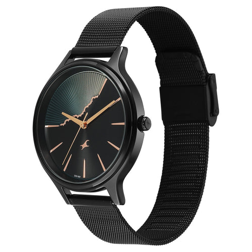 Fastrack Style Up Quartz Analog Black Dial Black Colour Stainless Steel Strap Watch For Girls 6207NM02