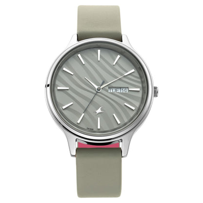 Fastrack Ruffles Quartz Analog with Day and Date Grey Dial Leather Strap Watch for Girls NT6207SL01