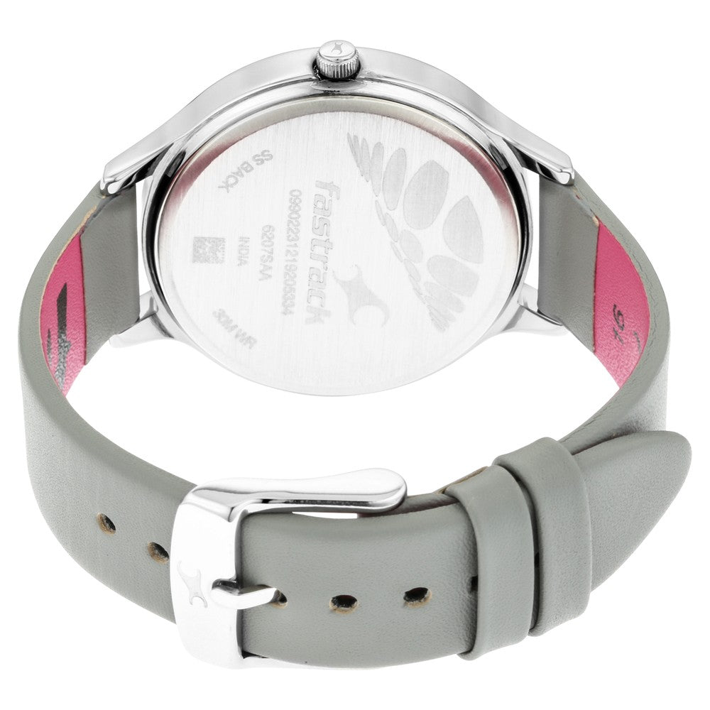 Fastrack Ruffles Quartz Analog with Day and Date Grey Dial Leather Strap Watch for Girls NT6207SL01