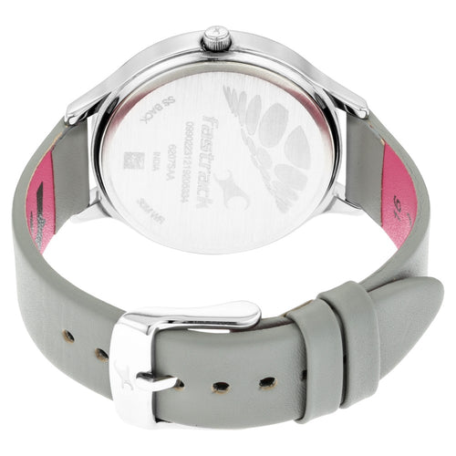 Fastrack Ruffles Quartz Analog with Day and Date Grey Dial Leather Strap Watch for Girls NT6207SL01