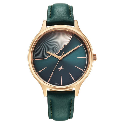 Fastrack Style Up Quartz Analog Green Dial Green Leather Strap Watch For Girls 6207WL01