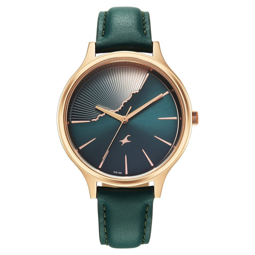 Fastrack Style Up Quartz Analog Green Dial Green Leather Strap Watch For Girls 6207WL01