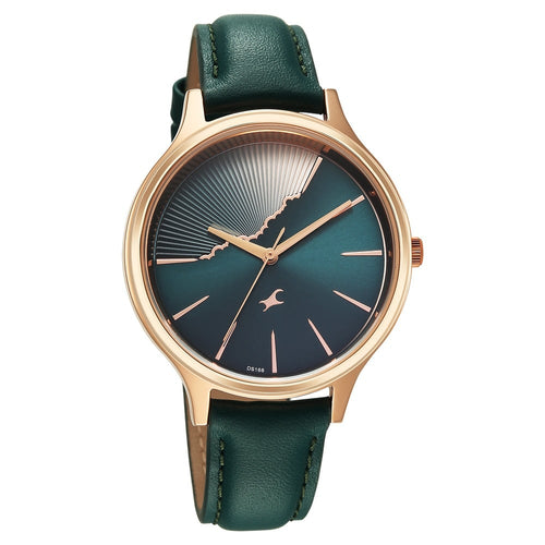 Fastrack Style Up Quartz Analog Green Dial Green Leather Strap Watch For Girls 6207WL01