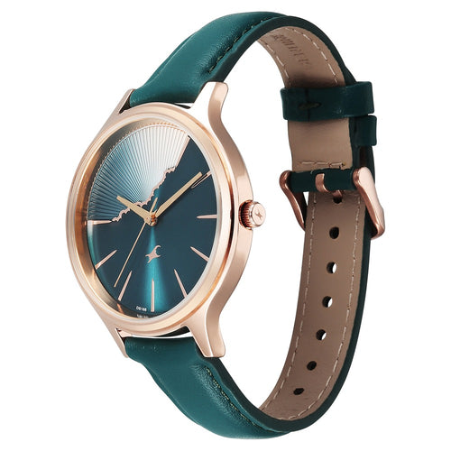 Fastrack Style Up Quartz Analog Green Dial Green Leather Strap Watch For Girls 6207WL01