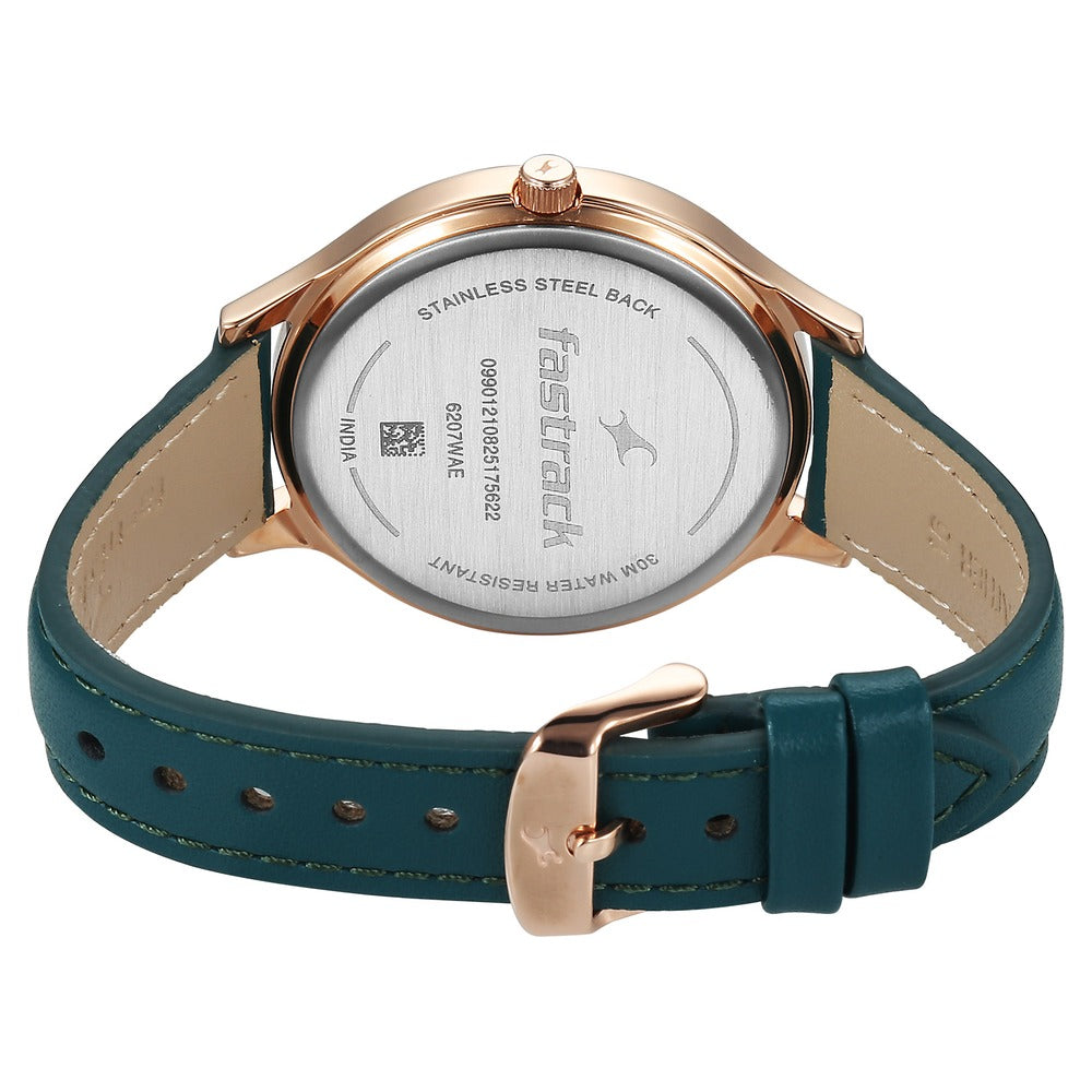 Fastrack Style Up Quartz Analog Green Dial Green Leather Strap Watch For Girls 6207WL01
