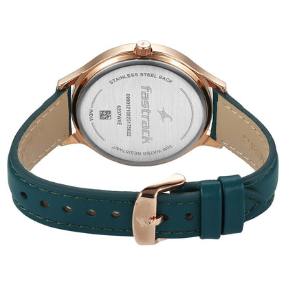 Fastrack Style Up Quartz Analog Green Dial Green Leather Strap Watch For Girls 6207WL01