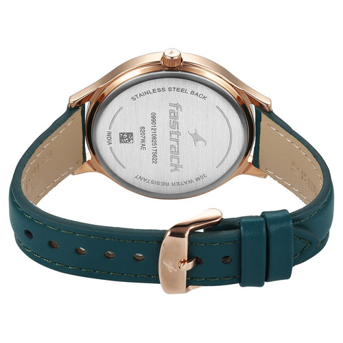 Fastrack Style Up Quartz Analog Green Dial Green Leather Strap Watch For Girls 6207WL01