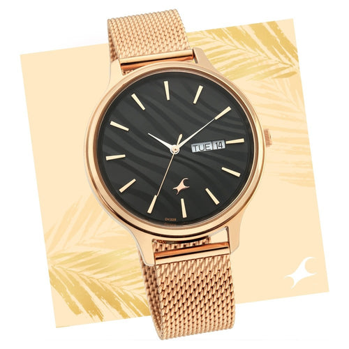 Fastrack Ruffles Quartz Analog with Day and Date Black Dial Stainless Steel Strap Watch for Girls NT6207WM01
