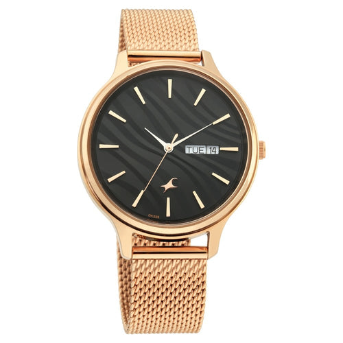 Fastrack Ruffles Quartz Analog with Day and Date Black Dial Stainless Steel Strap Watch for Girls NT6207WM01