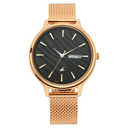 Fastrack Ruffles Quartz Analog with Day and Date Black Dial Stainless Steel Strap Watch for Girls NR6207WM01