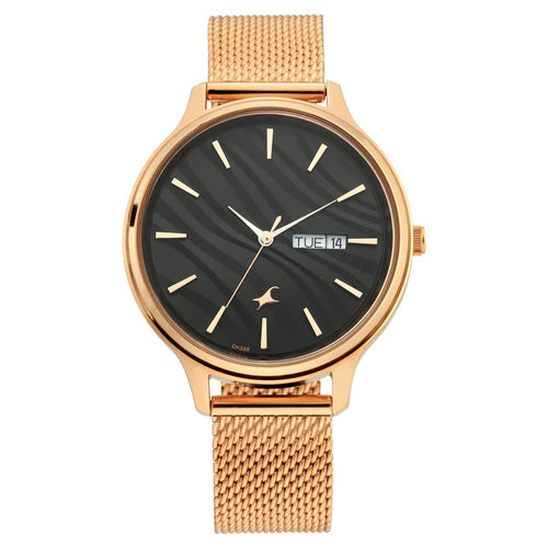 Fastrack Ruffles Quartz Analog with Day and Date Black Dial Stainless Steel Strap Watch for Girls NT6207WM01