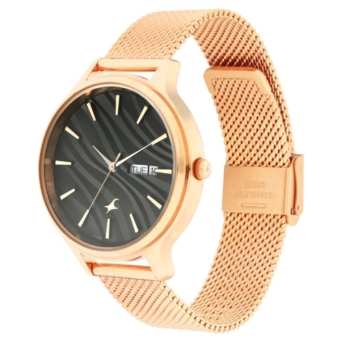 Fastrack Ruffles Quartz Analog with Day and Date Black Dial Stainless Steel Strap Watch for Girls NT6207WM01