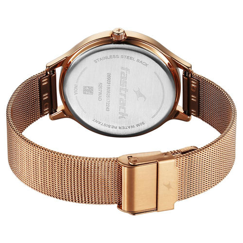 Fastrack Style Up Quartz Analog Pink Dial Rose Gold Colour Stainless Steel Strap Watch For Girls 6207WM03