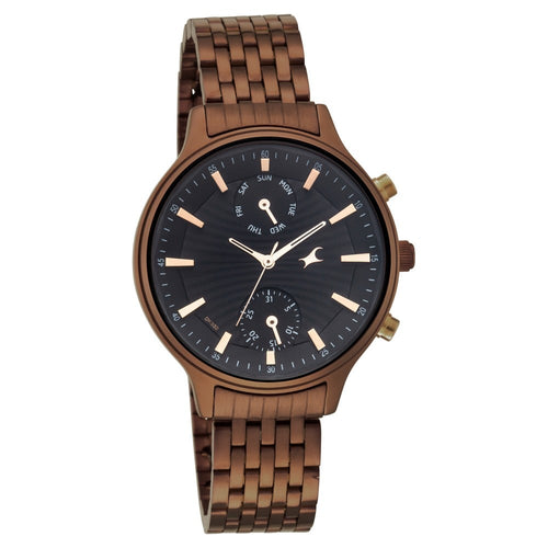 Fastrack Ruffles Quartz Multifunction Black Dial Stainless Steel Strap Watch for Girls NT6208KM01