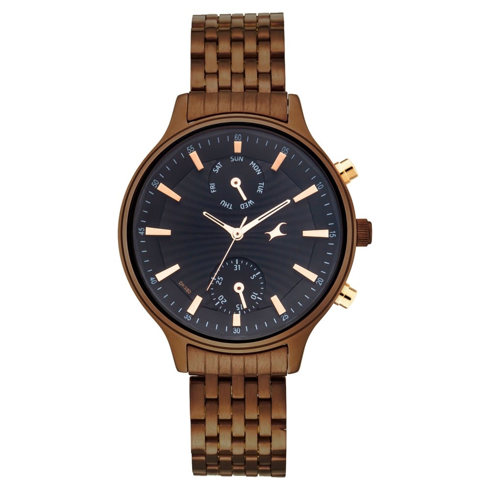 Fastrack Ruffles Quartz Multifunction Black Dial Stainless Steel Strap Watch for Girls NP6208KM01